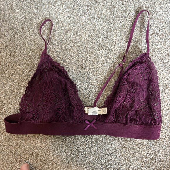 For Love & Lemons Skivvies Lace Bra Bralette Size M/L Maroon Lacy Sexy - Picture 2 of 13